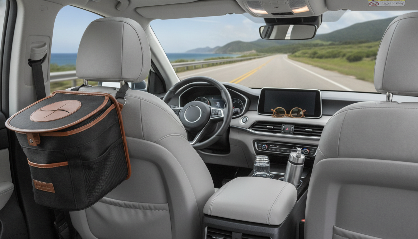 2.5 Gal Spill-Proof Car Trash Can: Headrest or Console