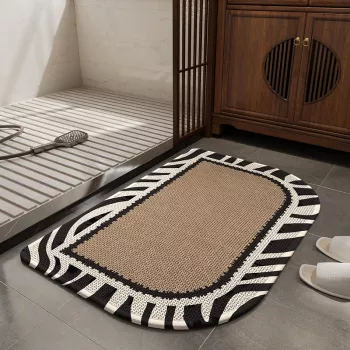 Retro Linen Quick-Dry Bath Mat: Non-Slip, Low-Profile